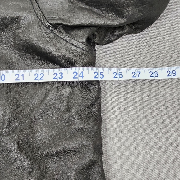 Liz Baker Essentials Mid-Length Black Leather Coat With Hood.  XL - Picture 8 of 9